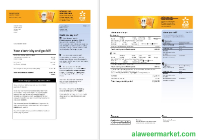 United Kingdom EDF business utility bill template in Word and PDF formats, 3 pages